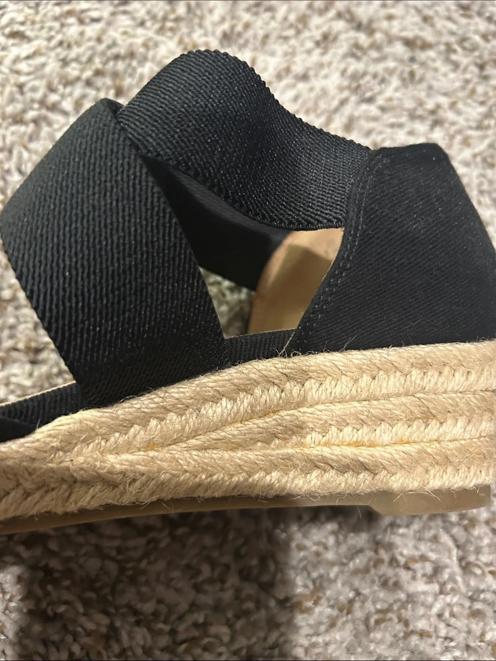 Life Stride Black Espadrille Wedge Sandals with Crisscross Elastic Straps